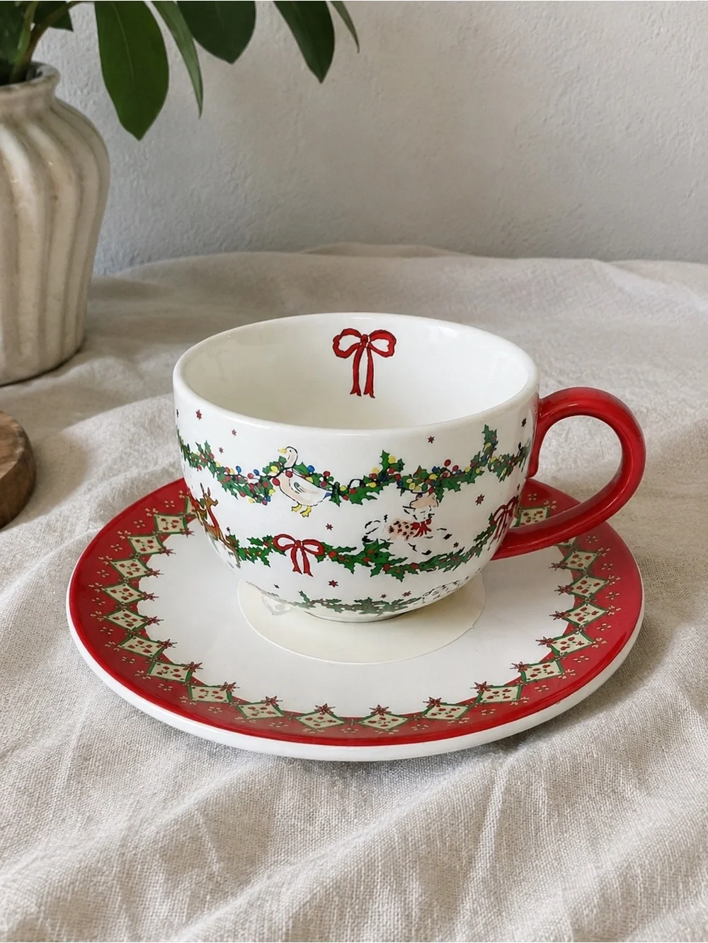 Cath Kidston London Christmas Teacup & Saucer NIB | Festive Holiday